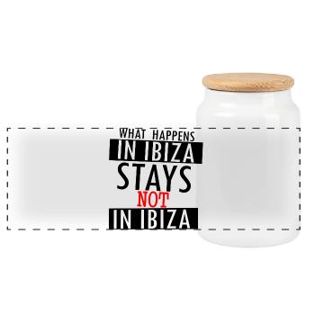 What Happens in Ibiza Stays Not in Ibiza - Panoramic Cookie Jar with Wooden Lid - white - Front