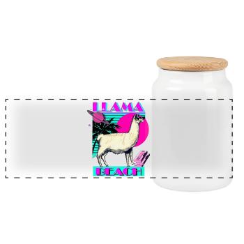 Llama Beach - Panoramic Cookie Jar with Wooden Lid - white - Front
