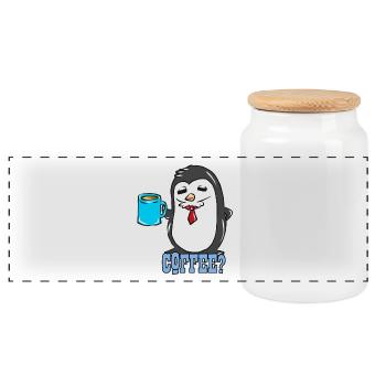 Pinguin - Panorama Keksdose mit Holzdeckel - Weiß - Vorne