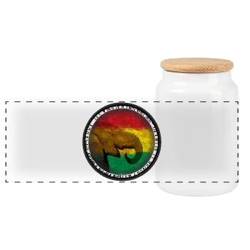 Elephant world in Rasta design - Panoramic Cookie Jar with Wooden Lid - white - Front