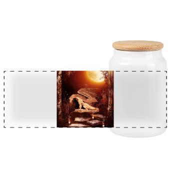 Merveilleux dragon la nuit - Boîte à biscuits avec couvercle en bois - blanc - Devant