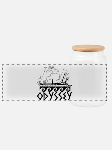 Boat and odyssey - Panoramic Cookie Jar with Wooden Lid - white