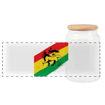 Rasta Löwe vor Dreifarben Flagge - Panorama Keksdose mit Holzdeckel - Weiß - Vorne