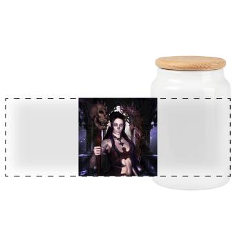 The dark princess with skulls. - Panoramic Cookie Jar with Wooden Lid - white - Front