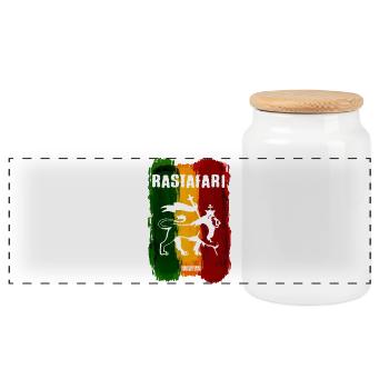 Rastafarian lion on rainbow stripes - Panoramic Cookie Jar with Wooden Lid - white - Front