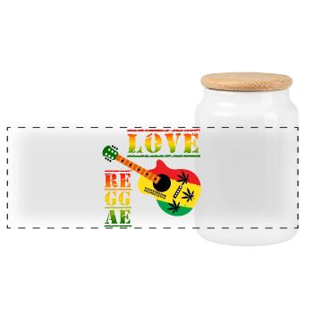 Love Reggae Guitar Rastastil - Panoramic Cookie Jar with Wooden Lid - white - Front