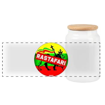 Rastafari Lion Banner - Panoramic Cookie Jar with Wooden Lid - white - Front