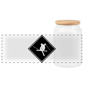 Ski Schild - Panorama Keksdose mit Holzdeckel - Weiß - Vorne
