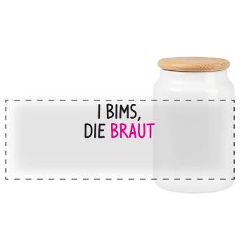 Bride hen party saying - Panoramic Cookie Jar with Wooden Lid - white - Front