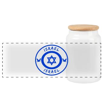 Israel Circle with National Flag Gift - Panoramic Cookie Jar with Wooden Lid - white - Front