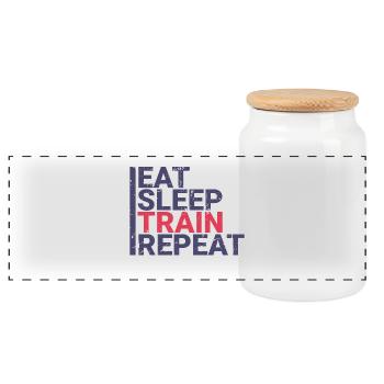 Eat Sleep Train Repeat - Panoramic Cookie Jar with Wooden Lid - white - Front