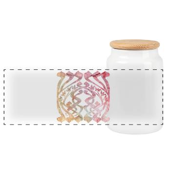 Aquarelliertes Blättermuster mit floralem Design - Panorama Keksdose mit Holzdeckel - Weiß - Vorne