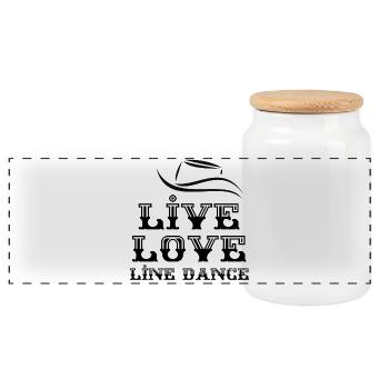 Geschenk für Linedancer: Live, Love, Line Dance - Panorama Keksdose mit Holzdeckel - Weiß - Vorne
