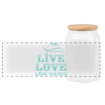 Line Dancer Motto: Live, Love, Line Dance - Panorama Keksdose mit Holzdeckel - Weiß - Vorne