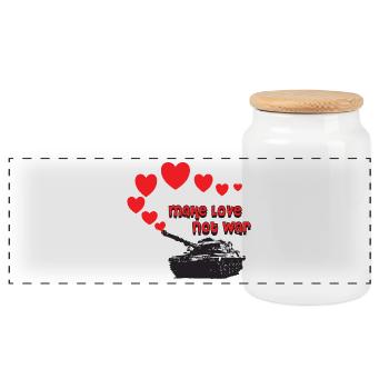 make love not war - Panoramic Cookie Jar with Wooden Lid - white - Front