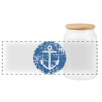 Anchor Sail Sign Vintage Blue Sailing - Panoramic Cookie Jar with Wooden Lid - white - Front