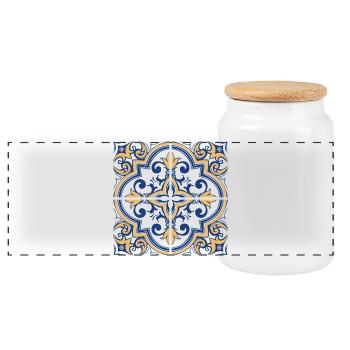 Portuguese tiles 1 - Panoramic Cookie Jar with Wooden Lid - white - Front