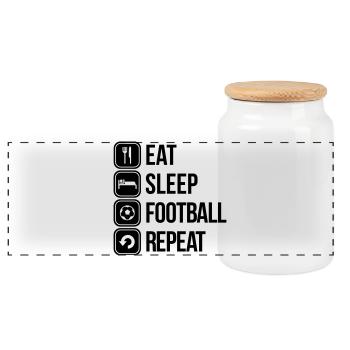 eat sleep football repeat - Panoramic Cookie Jar with Wooden Lid - white - Front