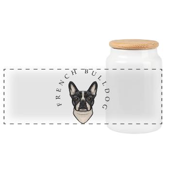 French Bulldog - Panoramic Cookie Jar with Wooden Lid - white - Front