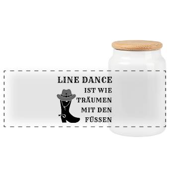 Geschenk: Line Dance ist wie Träumen mit den Füßen - Panorama Keksdose mit Holzdeckel - Weiß - Vorne