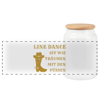 Motto: Line Dance ist wie Träumen mit den Füßen - Panorama Keksdose mit Holzdeckel - Weiß - Vorne