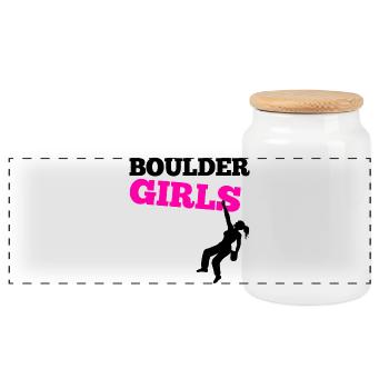 Bouldering Climbing Mountaineering Boulder Mountain sports - Panoramic Cookie Jar with Wooden Lid - white - Front