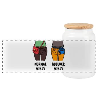 Boulder Boulderer Climbing Mountaineering Funny - Panoramic Cookie Jar with Wooden Lid - white - Front