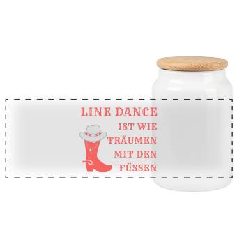 Motto: Line Dance ist wie Träumen mit den Füßen - Panorama Keksdose mit Holzdeckel - Weiß - Vorne