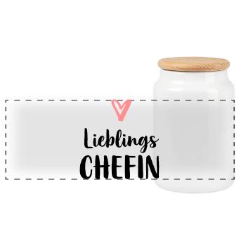 Lieblings Chefin Herz Geschenk Chef - Panorama Keksdose mit Holzdeckel - Weiß - Vorne
