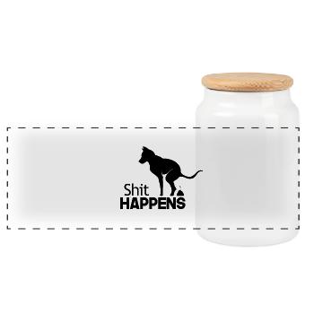 Ça arrive, chien drôle, - Boîte à biscuits avec couvercle en bois - blanc - Devant