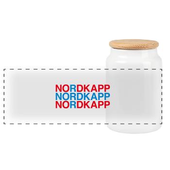 NORDKAPP Norway - Norway - Norwegian Flag - Panoramic Cookie Jar with Wooden Lid - white - Front