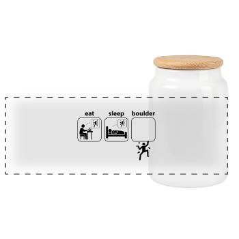 Eat Sleep Boulder Klettern Bergsteigen Spruch - Panorama Keksdose mit Holzdeckel - Weiß - Vorne