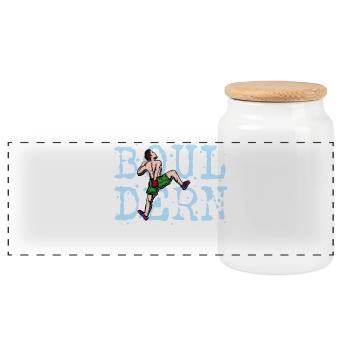 Boulder bouldering climbing mountaineering spell - Panoramic Cookie Jar with Wooden Lid - white - Front