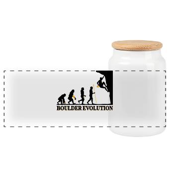 Boulder Evolution climbing mountaineering spell - Panoramic Cookie Jar with Wooden Lid - white - Front