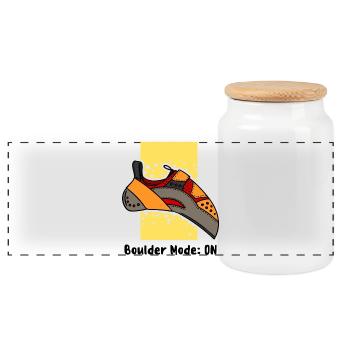 Boulder Boulderer climbing rock climbing mountain sports - Panoramic Cookie Jar with Wooden Lid - white - Front