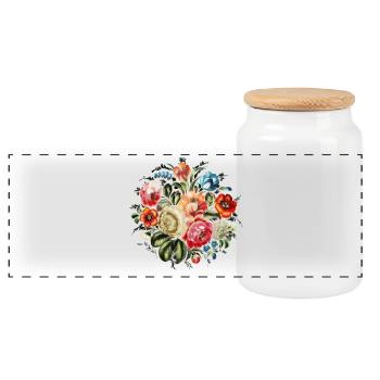 Flowers Zhostovo - Panoramic Cookie Jar with Wooden Lid - white - Front