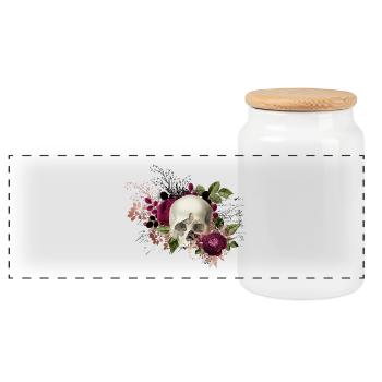 Skull Flowers Skull Skull Death Floral Gift - Panoramic Cookie Jar with Wooden Lid - white - Front