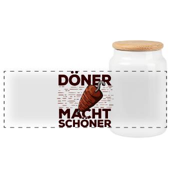 Döner Schöner Lustig Witzig Spruch Kebab Kebap - Panorama Keksdose mit Holzdeckel - Weiß - Vorne