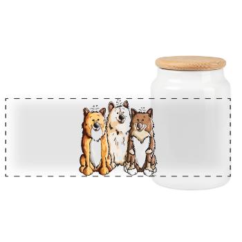 Trois Chien de Berger Islandais - Boîte à biscuits avec couvercle en bois - blanc - Devant
