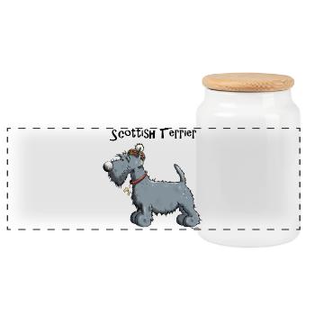 Happy Scottish Terrier - Panoramic Cookie Jar with Wooden Lid - white - Front