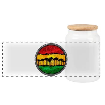 African sunset with reggae motif - Panoramic Cookie Jar with Wooden Lid - white - Front