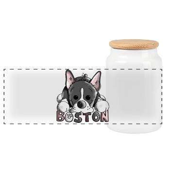 Brenda der Boston Terrier - Panorama Keksdose mit Holzdeckel - Weiß - Vorne