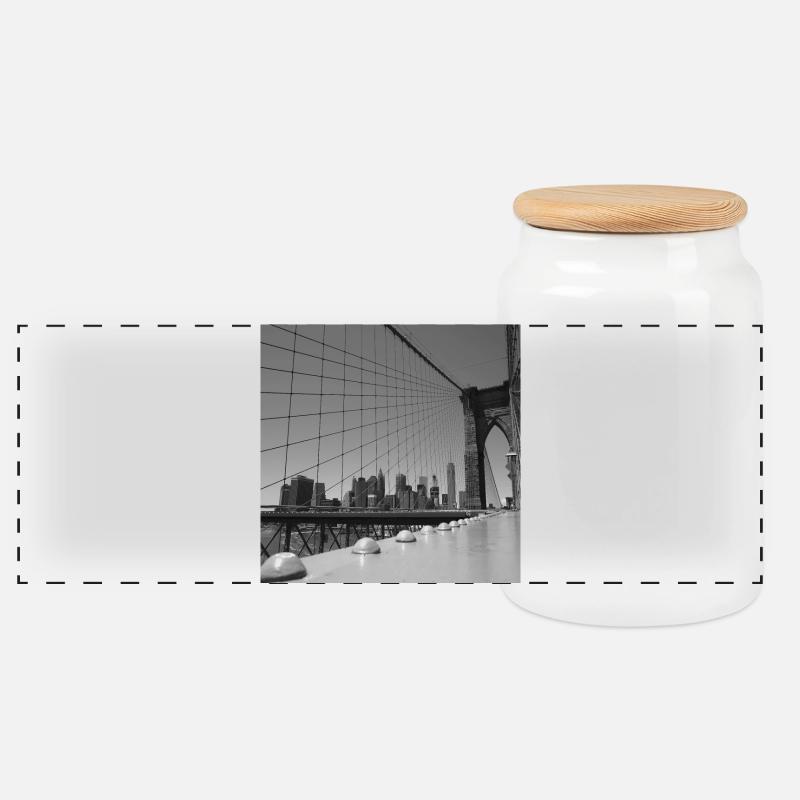Brooklyn-Brücke - Panorama Keksdose mit Holzdeckel - Weiß