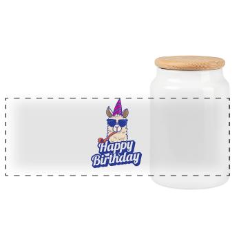 Alles Gute Geburtstag Lama Geburtstagsspruch Fun - Panorama Keksdose mit Holzdeckel - Weiß - Vorne