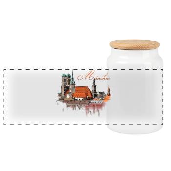 Munich - Panoramic Cookie Jar with Wooden Lid - white - Front