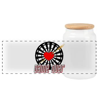 Fléchettes avec flèche dans le cœur Game over - Boîte à biscuits avec couvercle en bois - blanc - Devant