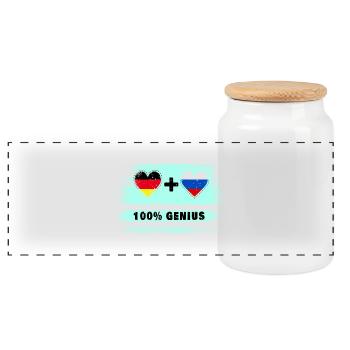 Germany and Russia 100% Ingenious / Gift - Panoramic Cookie Jar with Wooden Lid - white - Front