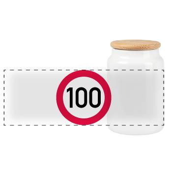 100th birthday Attention! Traffic sign 100 Km/h - Panoramic Cookie Jar with Wooden Lid - white - Front