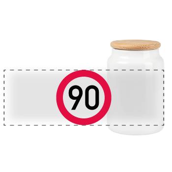 90. Geburtstag Achtung! Verkehrsschild 90 Km/h - Panorama Keksdose mit Holzdeckel - Weiß - Vorne