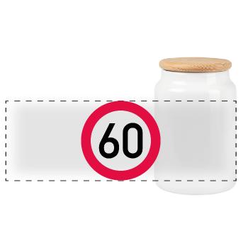 60th birthday Attention! Traffic sign 60 Km/h - Panoramic Cookie Jar with Wooden Lid - white - Front